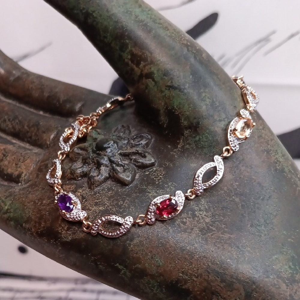 PAJ Two Tone Gemstone Bracelet 7" Long